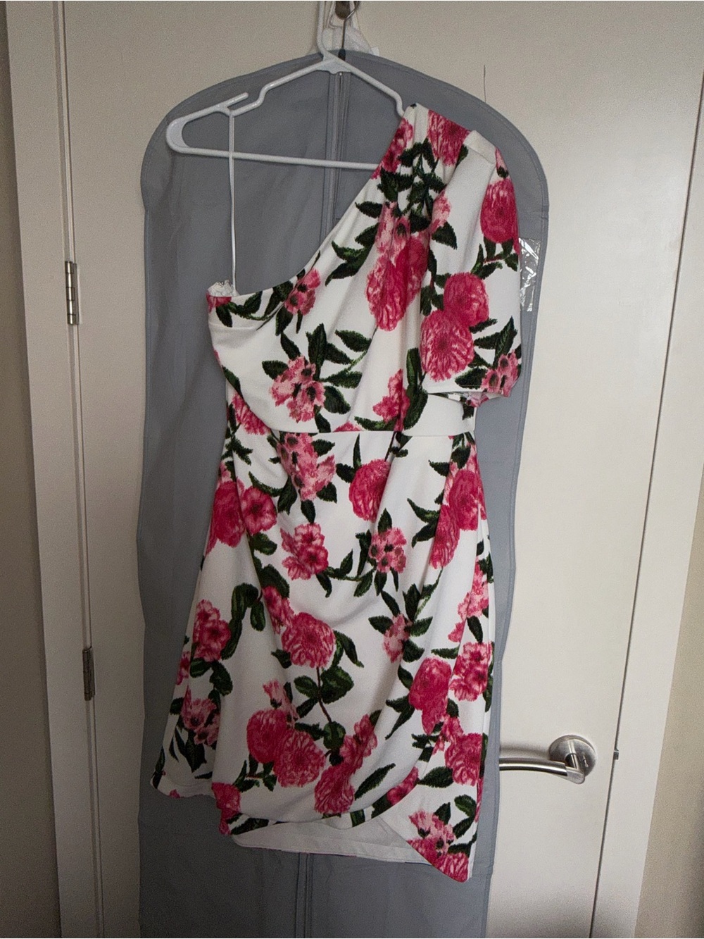 Chelsea 28 One-Shoulder White Dress with Pink Floral Print